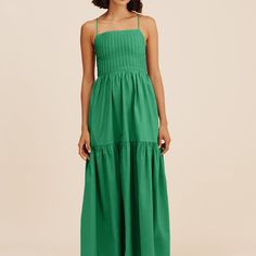 Fitted Green Maxi Dress With Ruched Bodice, Green Ruched Maxi Dress With Fitted Bodice, Green Floor-length Ruched Dress, Green Maxi Dress With Pleated Fitted Bodice, Elegant Floor-length Maxi Dress With Smocked Bodice, Square Neck Pleated Midi Dress For Garden Party, Garden Party Maxi Dress With Ruched Fitted Bodice, Garden Party Maxi Dress With Gathered Neckline, Summer Floor-length Maxi Dress With Ruched Back