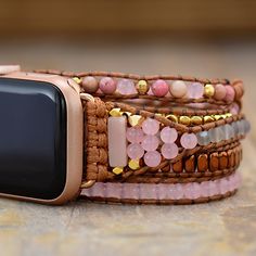 Beautiful Handmade Apple Watch Bracelet with Rose Quartz Crystal, which is connected to the Heart Chakra for Love ❤️ Handmade Watch Bands, Apple Watch Sizes, Tiger Eye Jewelry, Rose Quartz Jewelry, Bracelet Apple Watch, Apple Watch Faces, Quartz Jewelry, Apple Watch Strap, Rose Quartz Crystal