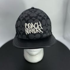 New Condition. Never Worn. Leather Brim. Leather Strap Modern Black Snapback Hat, Designer Black Hat For Streetwear, Modern Black Streetwear Hat, Coach New York, Coach Accessories, Black Gray, Leather Straps, Accessories Hats, Black And Grey