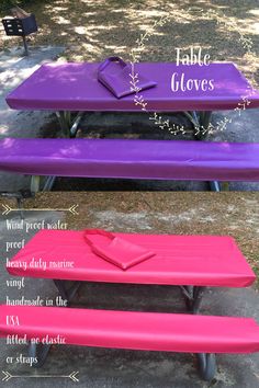 the instructions for how to fold a tablecloth on an old picnic table or bench