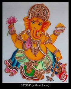 an image of the god ganesha with flowers on it's chest and arms