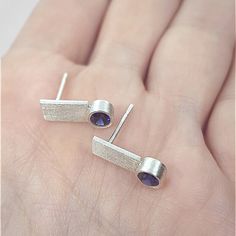 Minimal Stud Earrings Sterling Silver Cubic Zirconia - Etsy Modern Silver Earrings With Birthstone, Modern Silver Birthstone Earrings, Silver Minimalist Birthstone Earrings, Minimal Stud Earrings, Minimal Earrings Studs, Handmade Silver Jewellery, Stud Earrings Silver, Geometric Studs, Silver Jewelry Design