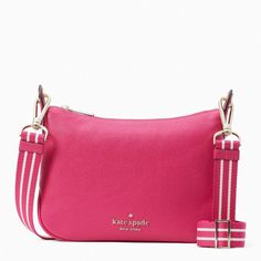 New With Tags 100% Authentic Kate Spade New York Rosie Small Crossbody Festive Pink With Gold Tone Hardware Style # Wkr00630 Pebbled Leather Strap Drop: 22" Metal Pin Mount Logo Zip-Top Closure Inside: Front Zip And Back Slip Pockets Two-Way Spade Jacquard Lining Dust Bag Not Included Length: 9 3/4" Height: 6 3/4" Depth: 2" Textured Leather Bags For Everyday Use In Spring, Leather Bag For Errands, Leather Shopping Bags With Strap, Kate Spade Textured Leather Crossbody Bag, Kate Spade Disney, Kate Spade Crossbody Purse, Kate Spade Outlet, Petite Style, Michael Kors Outlet