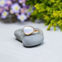 A stunning Australian Opal uniquely handcrafted by electroforming and set on an 14k Gold filled band.Whether to signify a blossoming Love, seal an eternal love or a special Friendship, this stunning Opal ring will be sure to make a unique engagement or wedding ring on that very special day! ❣This lovely rustic ring can also be offered on other special occasions such as a birthday, anniversary, Mother's Day, Christmas, or Valentine's Day.My rings are all custom-made to order using ethically sourc Australian Opal Ring, Rustic Ring, Rustic Rings, Natural Gemstone Ring, Rings Handmade, Raw Diamond, Australian Opal, Opal Ring, Sterling Silver Bands