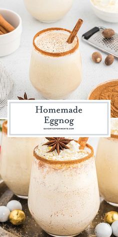 Easy instructions for how to make a homemade eggnog recipespiked eggnog and also a fabulous eggnog barPerfect for the holiday season Eggnog Spiked, What Is Eggnog, Fun Christmas Cocktails, Eggnog Recipe Spiked, Homemade Eggnog Recipe, Christmas Crunch, Spiked Eggnog, Cream Cheese Appetizer