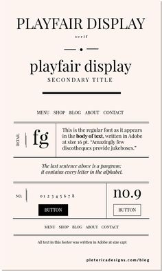 the playfair display menu is shown in black and white