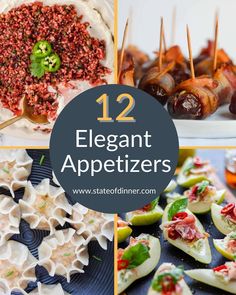 twelve elegant appetizers with text overlay that reads 12 elegant appetizers