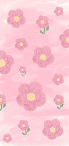 pink flowers with yellow centers are painted on a light pink background and the bottom half is drawn in pastel pencil