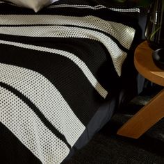 Open Knit Striped Blanket in Black/Ivory | James Perse Los Angeles Striped Blanket, Striped Blankets, Blanket Black, Open Knit, Stripes Design, Blankets & Throws, Care Instructions, Cashmere, Dry Clean