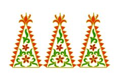 three christmas trees with red and green designs on them