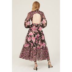 Pink floral chiffon (100% Polyester). Hourglass. Long sleeves. Mock neck. Pull on. 53.5" from shoulder to hemline. Made in the USA of imported fabric. Rent The Runway, Closet Designs, Floral Chiffon, Pink Floral, Mock Neck, Chiffon, Angeles, Long Sleeves, Long Sleeve