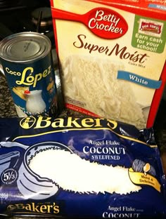 ingredients to make baked oatmeal sitting on top of a counter next to a can