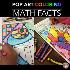 two pictures with the words pop art coloring mathfacts on them and an image of a