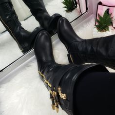 Sleek & Chic Riding Boots! Heel 1.25", Shaft w/o Heel 14.5 ", Top Opening Circumference 14.5" True to size Ginger Black, Black Thigh High Boots, Silver Boots, Little Rock Arkansas, Black Thigh High, Womens Riding Boots, Black Riding Boots, Black Combat Boots, Helping Women