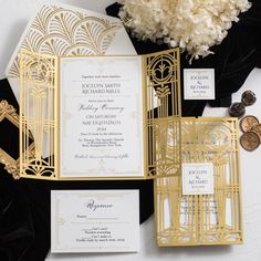 the wedding stationery was done in black and gold, with an art deco theme