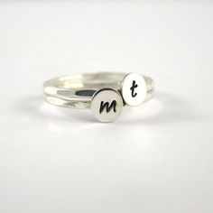 Stack Rings, Custom Initial Rings, Set Of Two Sterling Silver Custom Letter Stack Bands Initial Rings, Stack Rings, Multiple Rings, 2 Rings, Initial Ring, Pretty Clothes, Custom Initials, Custom Letters, Rings Set