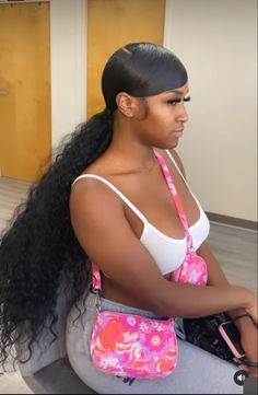 Hair Styles For Black Women Ponytail, High Ponytail Hairstyles For Prom Black, Side Party Ponytail Weave, Swoop Ponytails For Black Women, Sleek Ponytail With Curly Weave, Cute Ponytails Weave, Slick Back Swoop Ponytail Curly, Low Slick Ponytail Weave With Swoop, Low Swoop Ponytail Weave Curly