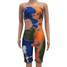 New Strapless Off Shoulder Jumpsuit Women Tie Dyeing Sexy Bandeau Body - HESHEONLINE Bodycon Bodysuit, Leotard Tops, Jumpsuit Elegant, Casual Rompers