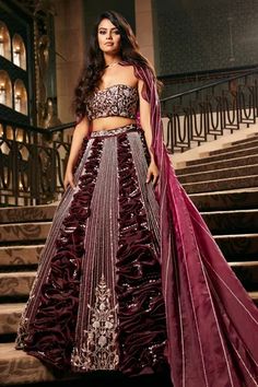 Shop for Masumi Mewawalla Purple Dupion Organza Cape And Silk Ruffle Lehenga Set for Women Online at Aza Fashions Ruffle Lehenga, Organza Cape, Cape Lehenga, Pearl Border, Off White Blouse, Cape Set, Purple Corset, Corset Blouse, Designer Party Wear Dresses