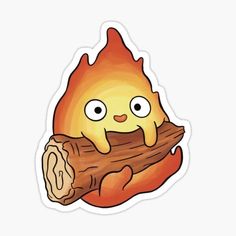 a sticker with an image of a cartoon character holding a piece of firewood