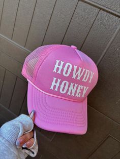 This pink foam and mesh trucker hat features a bold white font graphic, making it the perfect accessory for those who want to add a pop of color to their outfit. The foam and mesh construction ensures comfort and breathability, making it suitable for all-day wear. Upgrade your hat game with the Howdy Honey Pink Trucker Hat. Trendy White Mesh Baseball Cap, Fun Pink Trucker Hat With Letter Print, Pink Trucker Hat With Letter Print, Cute Pink Trucker Hat With Letter Print, Cute Pink Letter Print Trucker Hat, Trendy Mesh Baseball Cap, One Size Fits Most, Trendy Mesh Baseball Cap, Trendy Adjustable Mesh Baseball Cap, Pink Trucker Snapback Hat With Letter Print