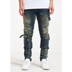 * Embellish Nyc Men's Jean * Distressed With Rips * Buckle Details * Skinny Fit * Stretch Fabric * 98% Cotton, 2% Spandex * 34" Inseam * Mpn Embsp122-107 * Color Indigo * Msrp $145 Rugged Fitted Blue Jeans, Fitted Rugged Blue Jeans, Blue Rugged Fitted Jeans, Punk Style Distressed Blue Jeans, Blue Distressed Punk Jeans, Camo Jeans, Stretch Denim Pants, Embellished Jeans, Cargo Pants Men