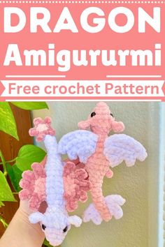 a crochet dragon amigurmi pattern is shown in front of a plant