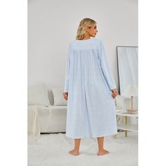 Nightgown Women's Long Sleeve Sleepwear Sleep Gowns Size: M | Red Barrel Studio® 100% Cotton Girl Mid-Calf Bathrobe w / Pockets 100% Cotton | 44 H in | Wayfair Long Sleeve Blue Nightgown For Sleepover, Blue Long Sleeve Nightgown For Pajama Party, Blue Long Sleeve Nightgown For Sleepover, Daytime Long Sleeve Relax Fit Nightgown, Light Blue Long Sleeve Nightgown For Spring, Long Sleeve Relaxed Fit Nightgown For Bedtime, Light Blue Cotton Nightgown For Loungewear, Light Blue Long Sleeve Nightgown For Bedtime, Light Blue Long Sleeve Nightgown For Sleep