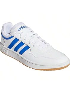 Signature triple stripes bring classic appeal to this contemporary sneaker by adidas. 
Lace-up closure 
Cushioned insole 
Round toe with bumper 
Synthetic upper/rubber sole 
Imported 
Item #6613481 
Hoops 3.0 Sneaker Ftwr White/Royal Blue         Sports & Outdoor Shoes, size features are:Bust: ,Length: ,Sleeve Length: Adidas Logo Basketball Shoes With Round Toe, Adidas Sneakers With White Sole For Sports, Adidas Basketball Shoes With White Sole, Running Sneakers With Three Stripes, Synthetic Sneakers With White Sole And Three Stripes, Three Stripes Round Toe Skate Shoes For Sports, Low-top Three Stripes Running Sneakers, High-top Sneakers With Three Stripes For Sports, Synthetic Running Sneakers With Three Stripes