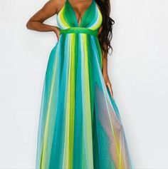 Beautiful Tie Dye Mesh V Neck Maxi Dress!! Adjustable Straps! Blue V-neck Dress For Summer Parties, Green V-neck Lined Maxi Dress, Blue V-neck Dresses For Beach Party, Chic Green Dress For Summer Parties, Elegant Blue Dress For Beach Party, Fitted Green Maxi Dress For Beach Cover-up, Elegant Green Beach Cover-up Dress, Fitted Green Maxi Dress For Beachwear, Blue Summer Maxi Dress For Evening