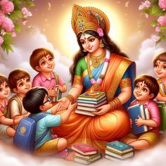 Mata Saraswati Teaching Her Children Lord Saraswati Hd Wallpaper, Saraswati Devi Hd Wallpaper, Saraswathi Devi Images Hd, Sarswati Maa Photo, Saraswati Goddess Hd Wallpaper, Saraswati Mata Hd Wallpapers, Maa Saraswati Hd Image, Saraswati Mata Photo, Saraswati Mata Drawing