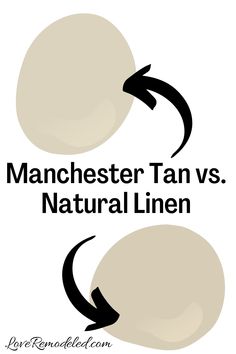 two circles with the words manchester tan vs natural linen in black and white on them