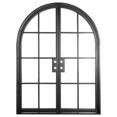 an arched glass door on a white background