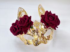 Fun bunny masquerade mask with a red or black roses. Gold Bunny Mask with rose flower, bunny masquerade mask with flowers, Halloween Bunny Costume Mask, masquerade party, F E A T U R E S - metal featherlight bunny mask - double sided satin ribbons to secure mask in place. - flowers come affixed for easy wear. C U S T O M I Z A T I O N Can be customized further with flowers. Get in touch for custom orders! S I Z E Adult and kids size. S H I P P I N G - Processed same day or within 24 hours. 1-2 d Halloween Bunny Costume, Gold Masquerade Mask, Skeleton Mask, Flower Mask, Bunny Cosplay, Rose Mask, Bunny Mask, Metal Mask, Cosplay Mask