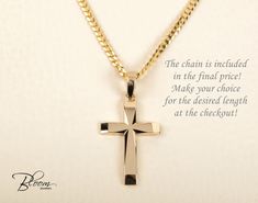 "Mens Cross Necklace 14K Solid Gold Cross and Curb Chain Cross Necklace for Men Gold Cross with Chain Necklace for Men Cross Necklace IMPORTANT - The listed price is for the CROSS AND the CHAIN as you see it in the pictures! - The cross pendant ONLY (without chain) can be purchased here: https://www.etsy.com/listing/500144706/ - 14K Solid Gold - 100% - Free personalization MATERIALS 14k Solid yellow gold ~ 4.50 gr. for the cross pendant + ~ 6.80 gr. up to 11.60 gr. for the chain (depending on th Necklace For Men Gold, Men Cross Necklace, Chain Cross Necklace, Cross Necklace For Men, Cool Rings For Men, Chain Necklace For Men, Mens Jewellery, Mens Cross Necklace, Mens Crosses