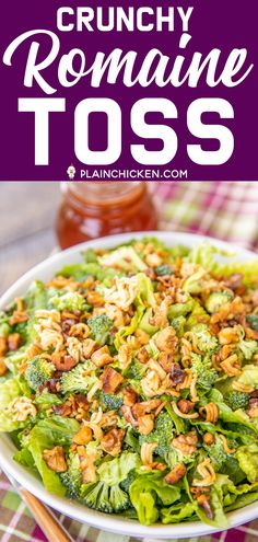 broccoli salad with walnuts and cranberry sauce in a white bowl