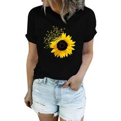 You can buy it for yourself or give this women sunflower tops as a gift to your girlfriend friend classmate mom sister grandmother. Our service If you receive a product size error or a difference project error message, please contact us in time, we will reply to you within 24 hours and provide you with a complete solution. Polyester blend Tumble dry low NEW FAVORITE SHIRT Our sunflower graphic tee shirt for women wicking premium breathable fabric that are softer and more durable. It is very comf Long Sleeve Compression Shirt, Graphics Tshirt, Shorts Boots, Travel Lounge, Womens T Shirts, Sunflower Shirt, Fall Blouse, Rave Party, School Party