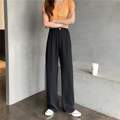 High Waist Elegant Casual Wide Leg Pants Casual High-waisted Summer Work Pants, Casual High-waist Work Pants For Summer, Casual High Waist Work Pants For Summer, Summer Casual High-waisted Work Pants, Casual Fitted Full-length Pants, High Waist Relaxed Fit Dress Pants, Casual High Waist Fitted Pants, Baggy High-waisted Business Casual Pants, Casual Wide Leg Trousers For Work