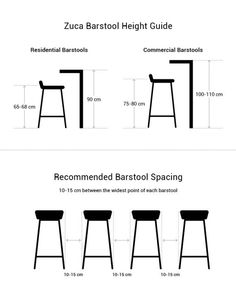 the measurements for stools and barstools are shown in three different sizes, including one