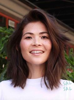 Ancho Tran Hair, Layered Shoulder Hairstyles, Medium Layered Haircuts For Round Faces, Layered Hair Short Shoulder Length, Shaggy Shoulder Length Hair, Shoulder Length Layered Haircuts, Copper Hair Brunette, Layered Shoulder Length Hair, Shoulder Length Hair Cuts With Layers