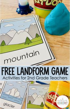 Inspired by one of our favorite board games, this classroom game challenges children to use Play-Doh to sculpt quick models of landforms for their teammates to guess before time runs out. The same cards can also be used in a quick drawing game, similar to Pictionary. There are cards for all sorts of landforms, including mountains, hills, islands, cliffs, canyons, caves, volcanoes, and more! Click through to the blog post to download the free resource. It's a fun game for children in 2nd grade! Volcano Activities, 2nd Grade Activities, Game For Children, Teaching Special Education, Social Studies Elementary, Social Studies Resources, Learning Time