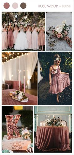 a collage of photos with different colors and flowers on them, including the bridesmaid's dress