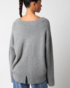 Our Elsie Sweater features a plunging v-neck and a oversized fit. 100% acrylic Made in China Oversized V-neck Sweater For Layering, Relaxed Fit V-neck Sweater For Winter, Oversized Gray V-neck Sweater For Fall, Oversized Solid V-neck Soft Knit Sweater, Oversized Gray V-neck Sweater, Gray Oversized Casual V-neck Sweater, Modern Oversized Sweater, Buckle Bunny, Simple Life