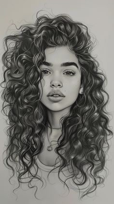 a drawing of a woman with curly hair