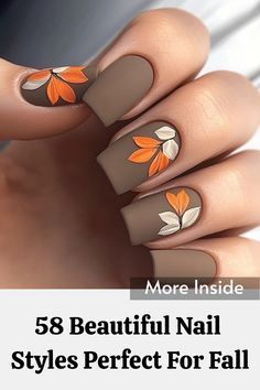 Short Fall Nails Designs, Fall Nails With Leaf Design, Fall Autumn Nail Designs, Fall Inspired Nails Autumn, Fall Nail Ideas 2024, Fall Nail Ideas Simple, Fall Nail Art Ideas, Autumn Nail Art, Deco Nails