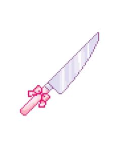 an old school pixel art style knife with a pink bow on it's blade