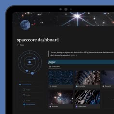 the spacecore dashboard is displayed on an ipad screen, and it appears to be filled with images