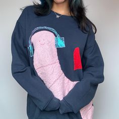 Handmade custom worm sweater! Design is hand-sewn onto a blank crewneck by me. If you're looking for a fun and unique sweater for fall, this sweatshirt is perfect for you! 💗crewnecks are soft and have a relaxed fit: 60% cotton 40% polyester fleece 💗Sizing is adult unisex 💗Please allow up to 10 days for us to hand make your custom sweater! Worm Texture Options: (Shown in last photo) Smooth: 82% polyester 18% cotton Soft fuzzy: 100% brushed cotton for a soft feel CARE INSTRUCTIONS: Wash inside out, machine wash cold, tumble dry low, low iron. Do not use fabric softener 💗visit my shop💗 https://www.etsy.com/shop/AssataZcreations 💗More products here💗 https://www.Depop.com/tianeyassata Made with love<3 Fall Crewneck Sweatshirt, Fall Crewneck, Unique Sweater, Blank Crewneck, Custom Sweaters, Unique Sweaters, Matching Sweaters, Sweatshirt Cute, Long Sleeve Pullover Sweater