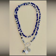 New Beautiful Blue Sodalite & African Recycled Glass Beaded Necklace With Pearl & African Charms. Necklace Is 36 Inches Long. Sodalite Necklace, Necklace With Pearl, Charms Necklace, Recycled Glass Bead, Blue Sodalite, Glass Bead Necklace, Glass Necklace, Recycled Glass, Beautiful Blue