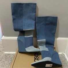 Never Worn Tall Denim Patchwork Boots By Asos! These Boots Would Be Cute With Just About Anything!! Run, Don’t Walk To Get These In Your Possession Asap! Absolutely No Returns Summer Blue Denim Boots, Casual Denim Boots For Summer, Casual Denim Summer Boots, Casual Blue Denim Boots, Patchwork Boots, Asos Shoes, Patchwork Denim, Denim Patchwork, Shoes Heels Boots